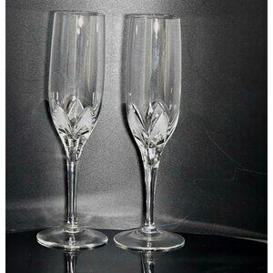 Eisch Frosted Petals Champagne Flutes 8.5" etched satin arches crystal toasting